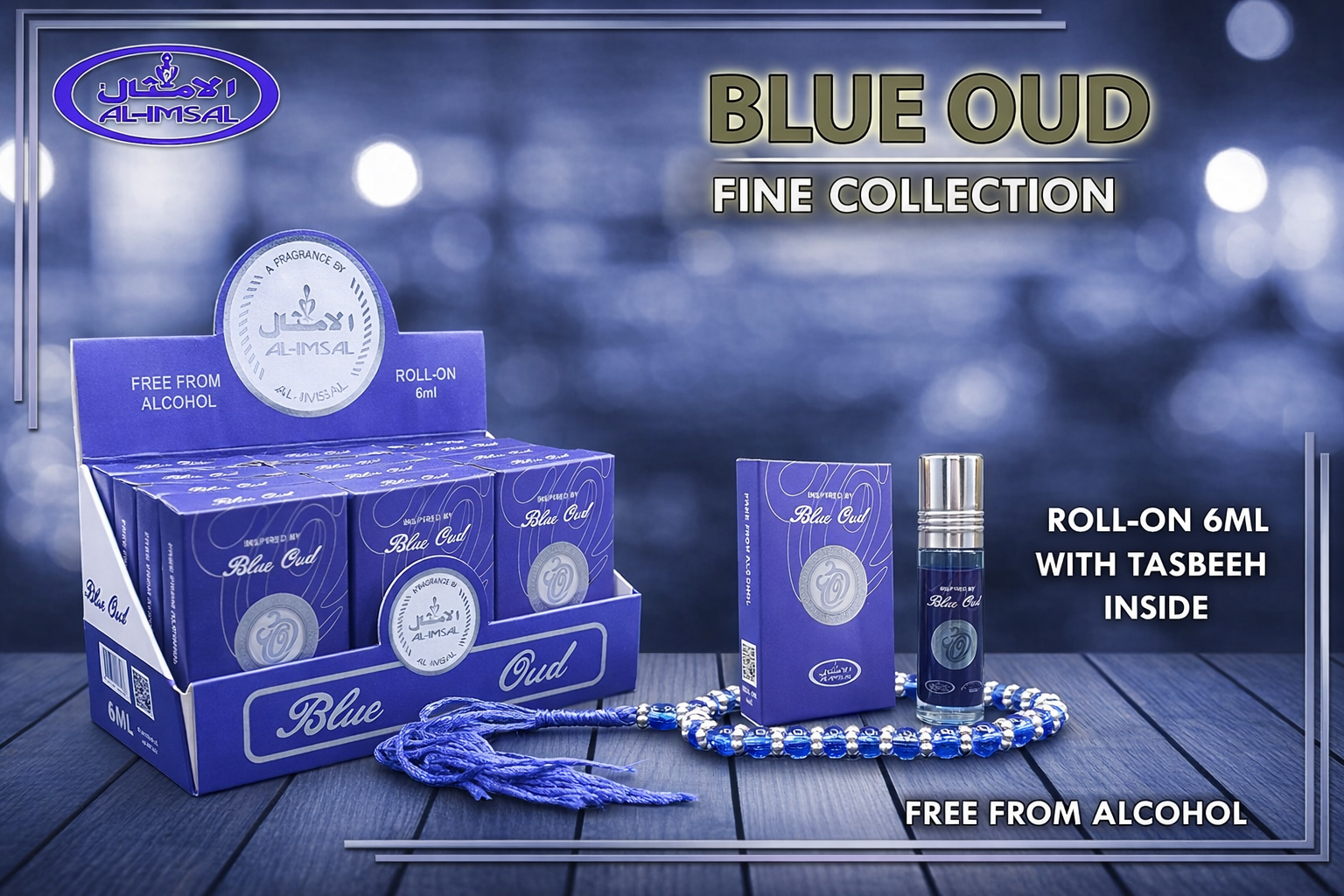 Blue Oud Pocket Attar 6ml Roll-On With Tasbeeh