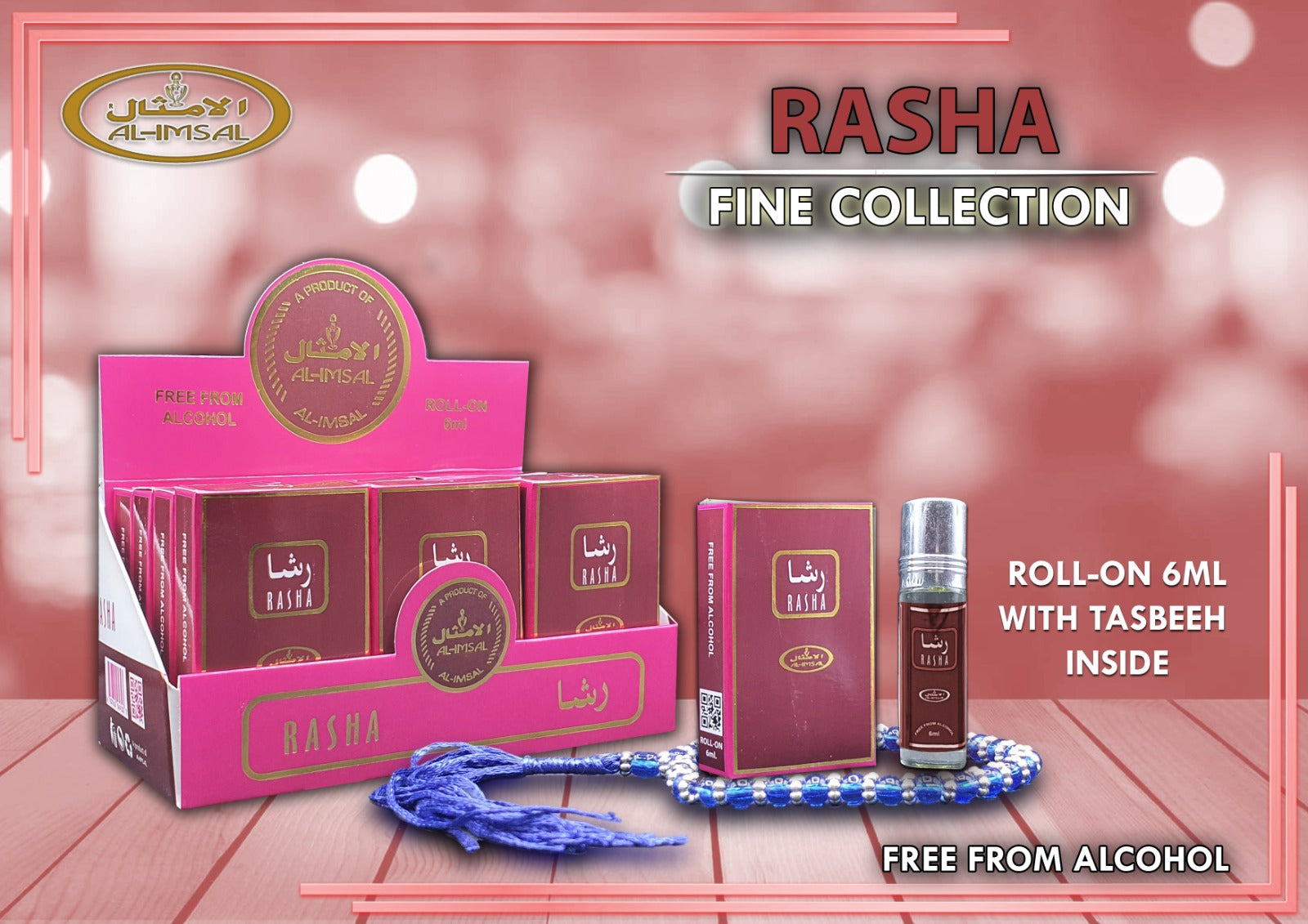 Rasha Pocket Attar 6ml Roll-On With Tasbeeh